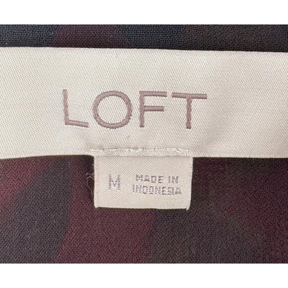 LOFT Women's Blouse size Medium Long Sleeves Black Red Orange Floral Career - Picture 2 of 6